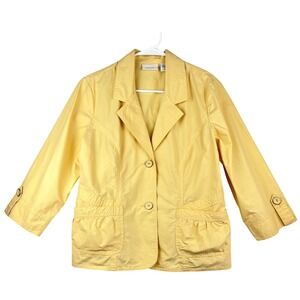 Chicos Marigold Yellow 100% Cotton 3/4 Sleeve Button Front Blazer Jacket Size 1